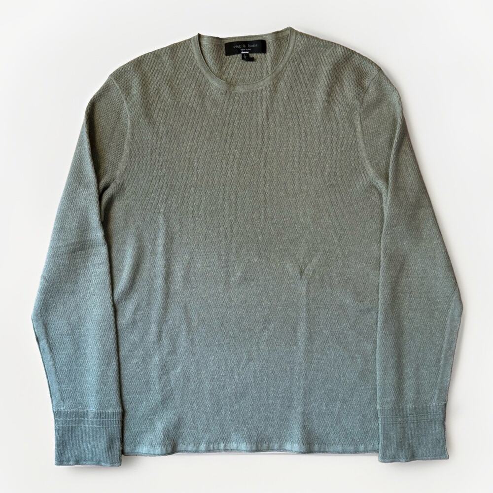Rag & Bone Merino Wool Thermal Shirt Large Green Long Sleeve Minimalist New York